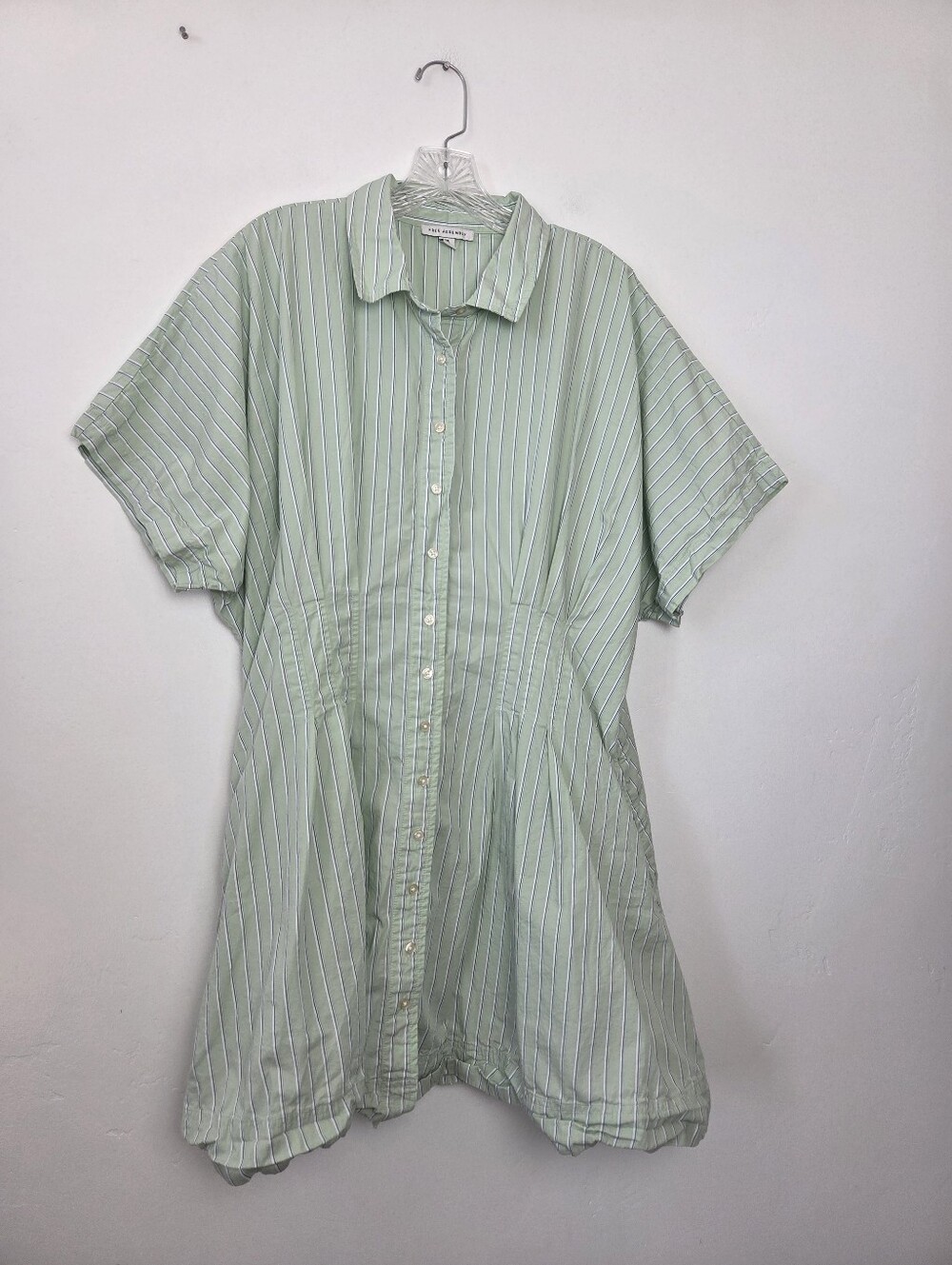 100% Cotton Lime Pastel Green Striped Shirt Dress Academia Preppy Plus Size XXL